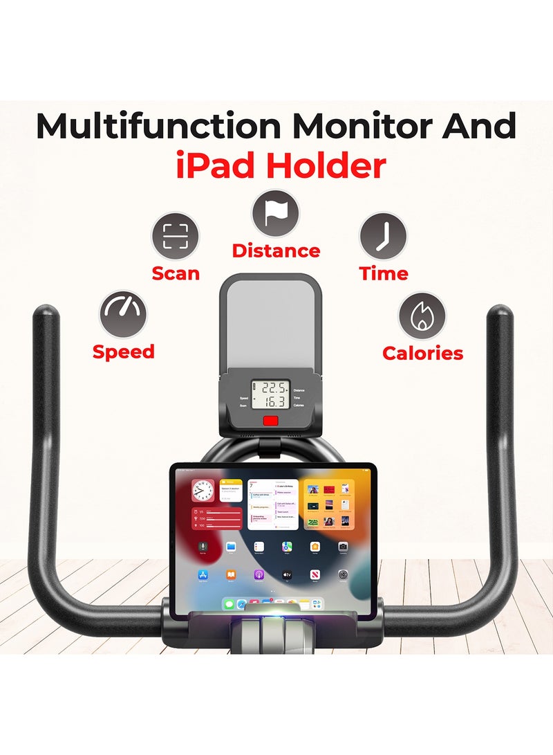 Sparnod Fitness دراجة سبين سبارنوود فيتنس SSB-09B لتمارين المنزل مع نظام حزام، عجلة طيران 9 كجم، مقعد ومقود قابلين للتعديل، مقاومة احتكاك، شاشة LCD، حامل لوحي، أقصى وزن للمستخدم 110 كجم (أسود) - Image 5